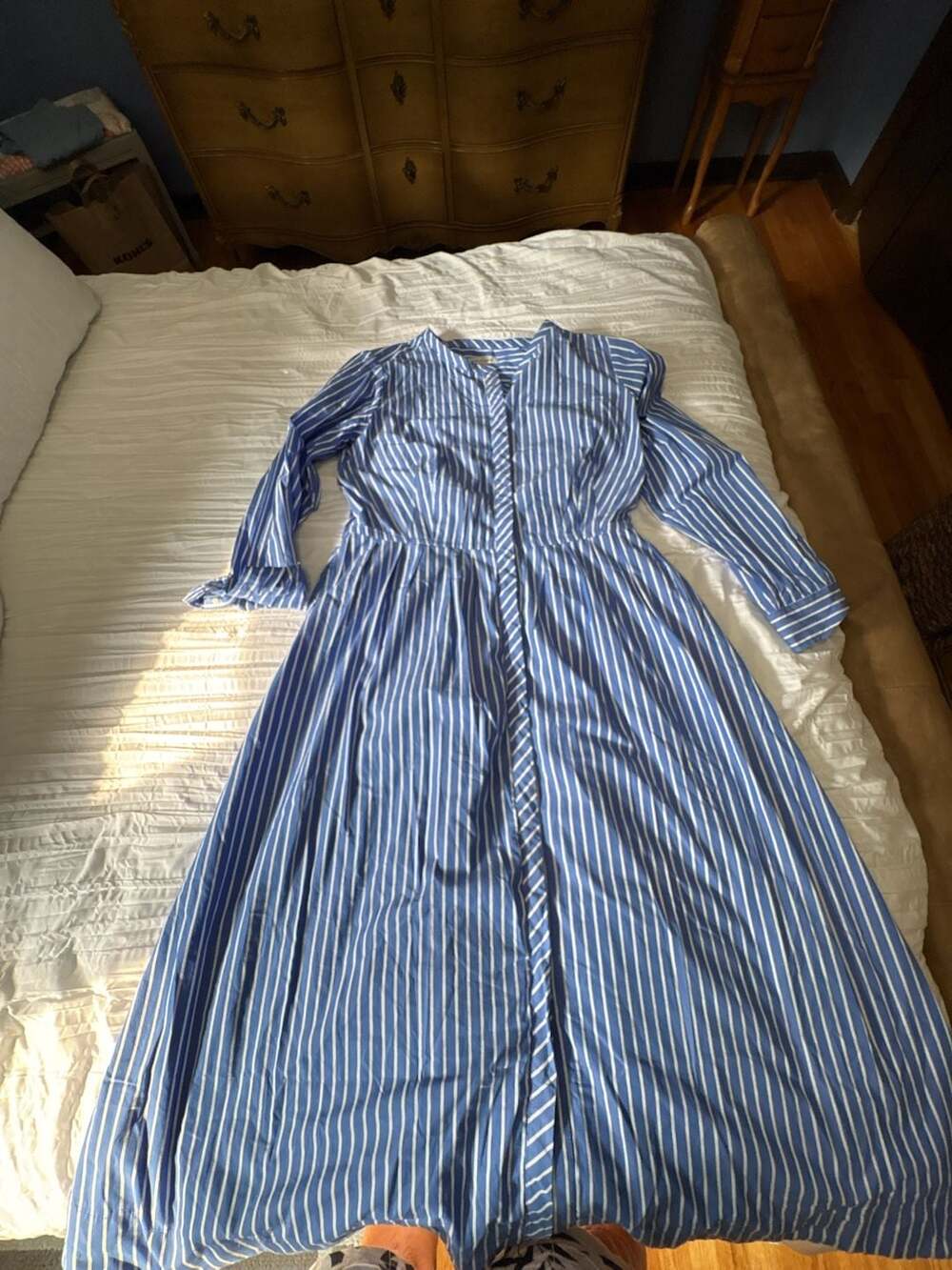 Free Assembly Women's Pleated Cotton Midi Shirtdress with Long Sleeves